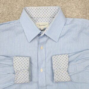 Ted Baker Endurance Dress Shirt Men 16.5, 34/35 Flip Cuff Long Sleeve Blue/White